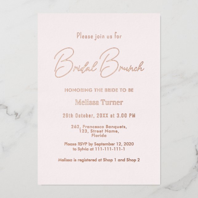 Invitation En Aluminium Rose Déjeuner de Mariage Calligraphie Script  (Recto)