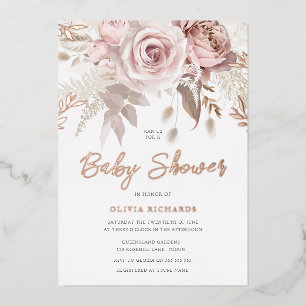 Invitation En Aluminium Rose Divin Baby shower Floral Blush Gold