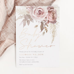 Invitation En Aluminium Rose Divin Baby shower Floral Blush Gold