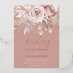 Invitation En Aluminium Rose Divin Gold Dusty Rose Floral Mariage