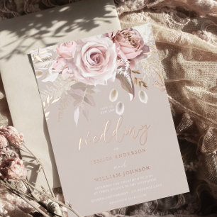 Invitation En Aluminium Rose Divine Or Blush Floral Pure Élégant Mariage