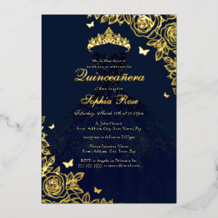 Invitation En Aluminium Rose d'or de la Marine Quinceanera