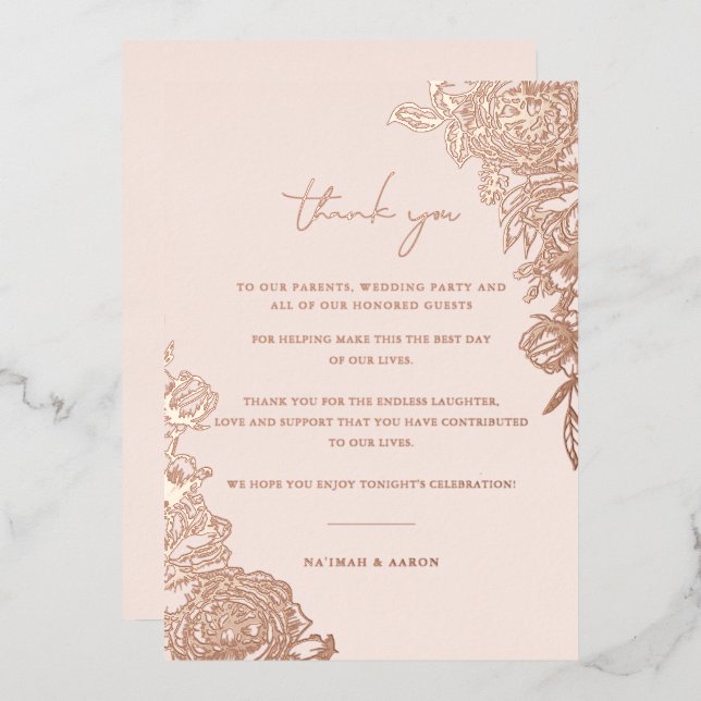 Invitation En Aluminium Rose Doré | Merci de table Mariage (Recto/Verso)