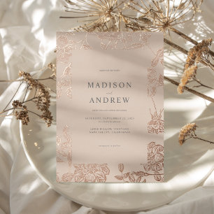 Invitation En Aluminium Rose doré minimaliste moderne Mariage floral or