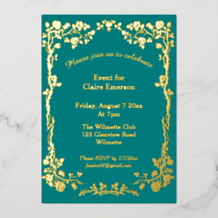 Invitation En Aluminium Rose dorée verte et or Art nouveau