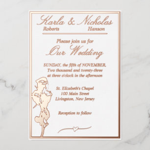 Invitation En Aluminium Rose, Elégant Mariage blanc, Rose Gold Full