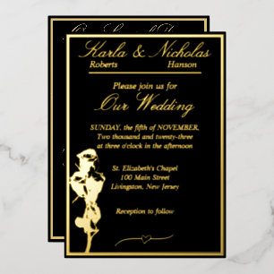 Invitation En Aluminium Rose, Elégant Mariage noir, Gold Full