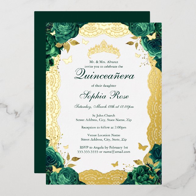 Invitation En Aluminium Rose émérite Lace Quinceanera Anniversaire (Recto/Verso)
