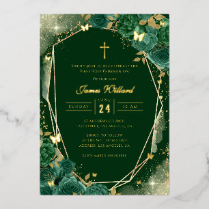 Invitation En Aluminium Rose en or vert émeraude pour garçons Première com