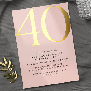 Invitation En Aluminium Rose et or   Elegant Womens 40th Birthday