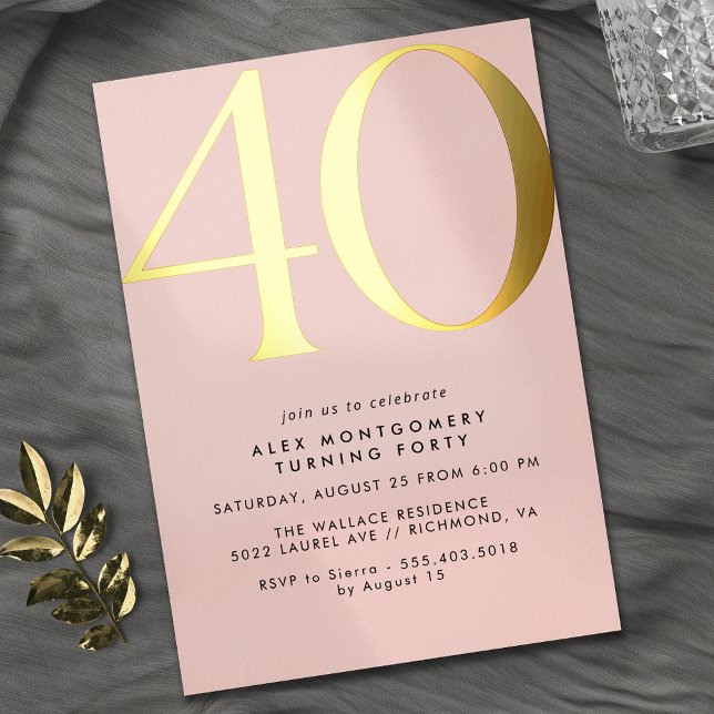 Invitation En Aluminium Rose et or | Elegant Womens 40th Birthday (Créateur téléchargé)
