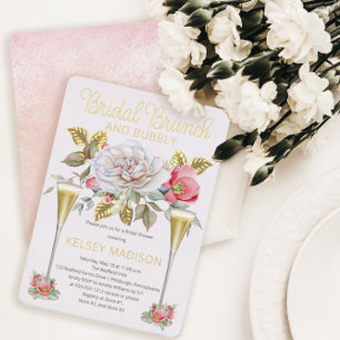 Invitation En Aluminium Rose Floral Blooms Bridal Brunch et Bubbly