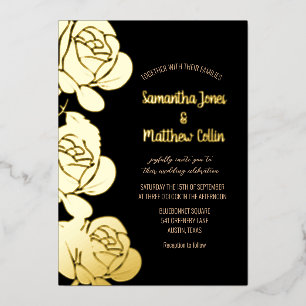Invitation En Aluminium Rose Floral Boho Black Gold Mariage