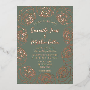 Invitation En Aluminium Rose Floral Boho Sage Green Gold Foil Mariage