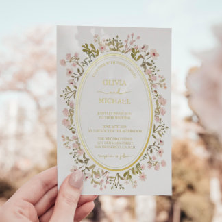 Invitation En Aluminium Rose Floral Fleur sauvage Botanique Mariage Or