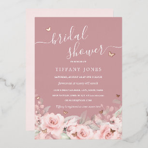 Invitation En Aluminium Rose Florale Papillon Mariage Rose Gold