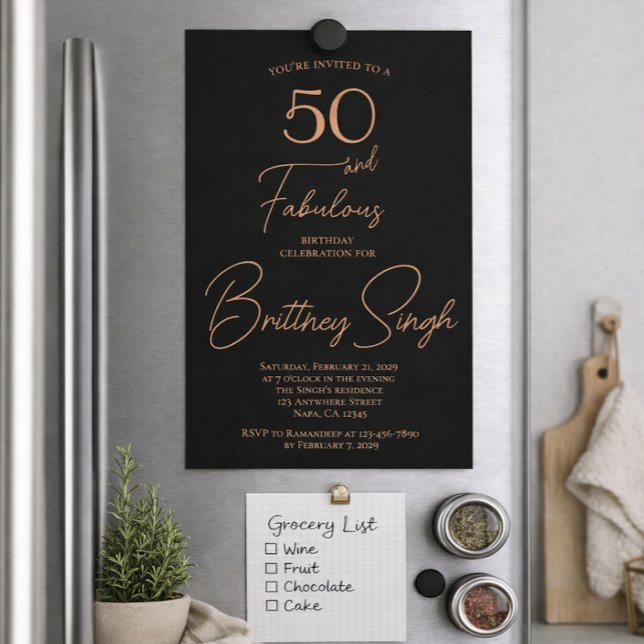 Invitation En Aluminium Rose Foil Fifty and Fabulous 50th Birthday Party  (Créateur téléchargé)