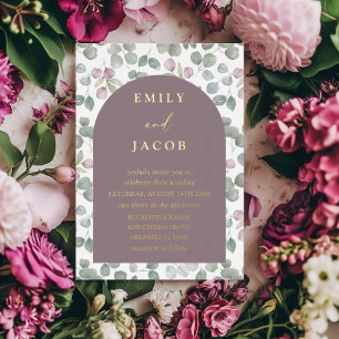 Invitation En Aluminium Rose foncé moderne et Mariage d'eucalyptus or