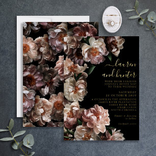 Invitation En Aluminium Rose foncé Moody Botanique Mariage or