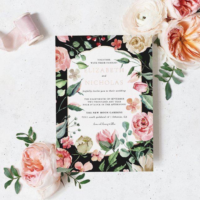 Invitation En Aluminium Rose foncée | Fleurs de mariage romantiques de pri (Créateur téléchargé)