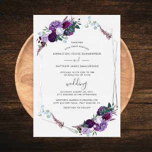 Invitation En Aluminium Rose géométrique violet Floral Mariage or argent