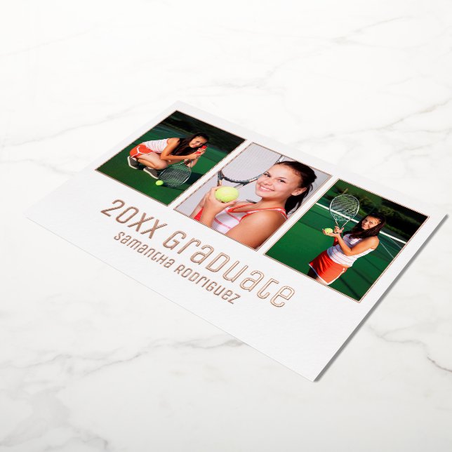 Invitation En Aluminium Rose Gold 2025 Graduate 3 Photo Graduation Party (Rotation)