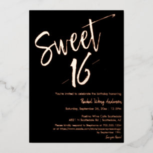 Invitation En Aluminium Rose Gold Anniversaire 16 Ans Minimaliste Noir