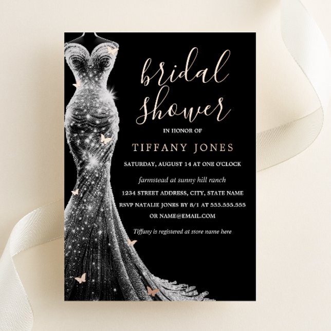 Invitation En Aluminium Rose Gold Black Butterfly Fête des mariées (Créateur téléchargé)