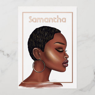 Invitation En Aluminium Rose Gold Black Woman fête d'anniversaire