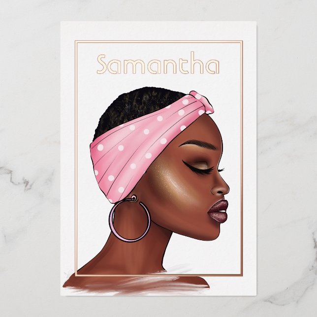 Invitation En Aluminium Rose Gold Black Woman fête d'anniversaire (Recto)