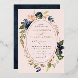 Invitation En Aluminium Rose Gold Blush Marine Mariage Floral Folid