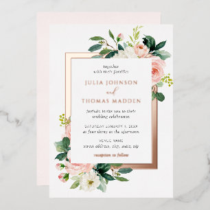 Invitation En Aluminium Rose Gold Blush Rose Floral Cadre Mariage