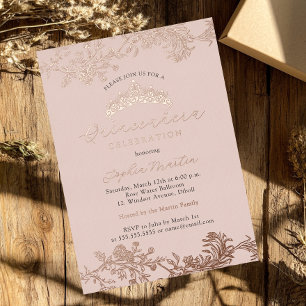Invitation En Aluminium Rose Gold Blush Rose Vintage Élégant Quinceanera