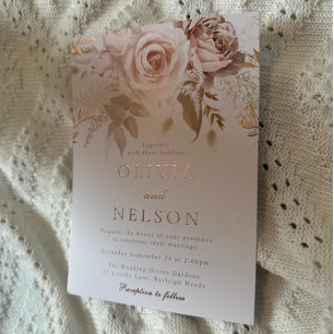 Invitation En Aluminium Rose Gold Blush Roses Dusty Rose Gold Mariage