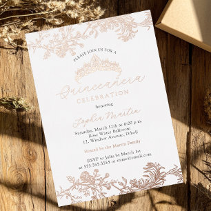 Invitation En Aluminium Rose Gold Blush Vintage Élégant Quinceanera