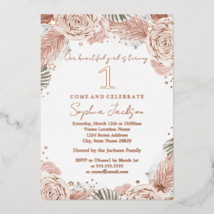 Invitation En Aluminium ROSE GOLD Boho Teint Étoile de Mer Plage 1er Anniv