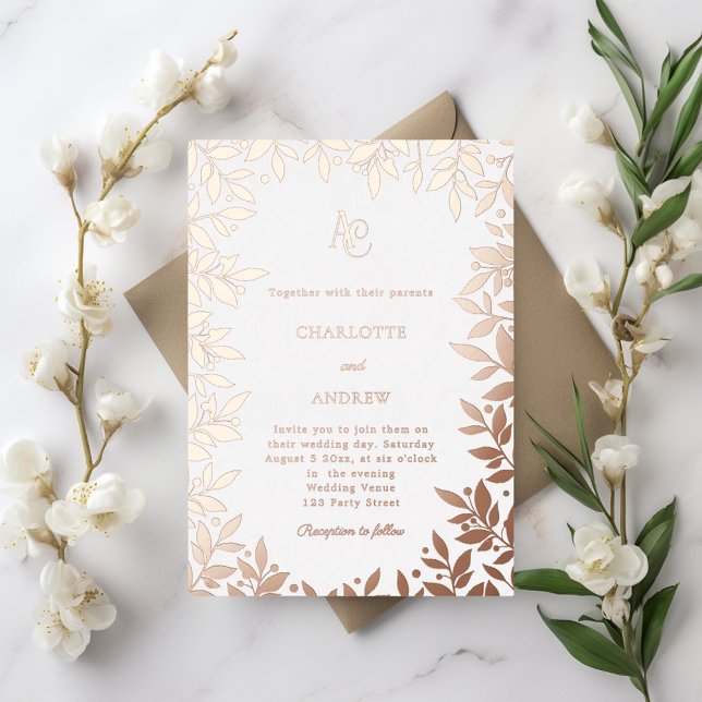 Invitation En Aluminium Rose gold botanical monogram luxury wedding (Créateur téléchargé)