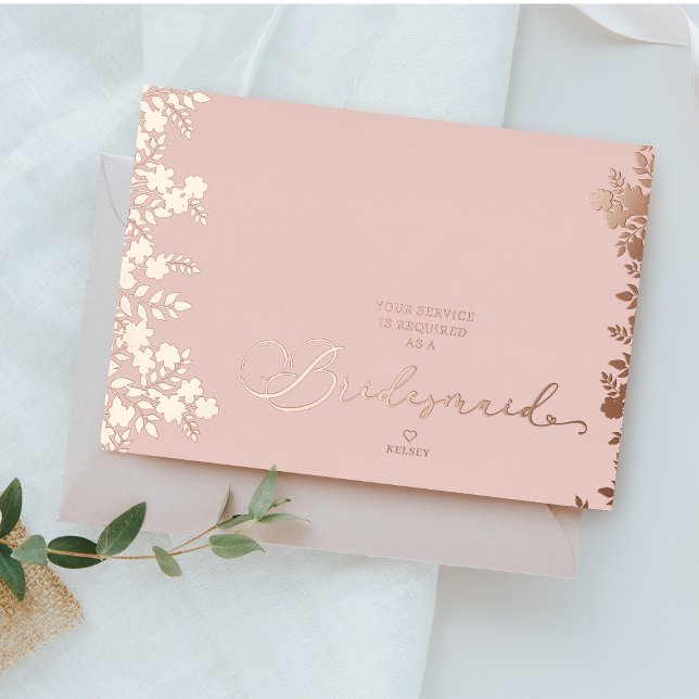 Invitation En Aluminium Rose Gold Bridesmaid Proposition Cadre botanique R (Créateur téléchargé)