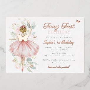 Invitation En Aluminium Rose Gold Butterfly Fairy Premier 1er anniversaire