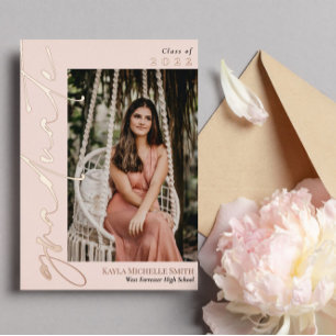 Invitation En Aluminium Rose Gold Calligraphie Photo Diplôme Blush