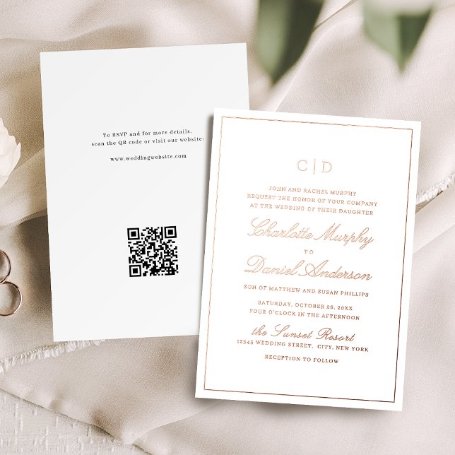Invitation En Aluminium Rose Gold Classic Elegance Script Monogram Wedding (Rose Gold Classic Elegance Script Monogram Wedding Foil Invitation)
