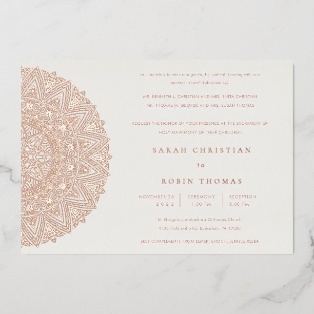 Invitation En Aluminium Rose Gold Classic Ornate Mandala Wedding Invitatio (Recto)