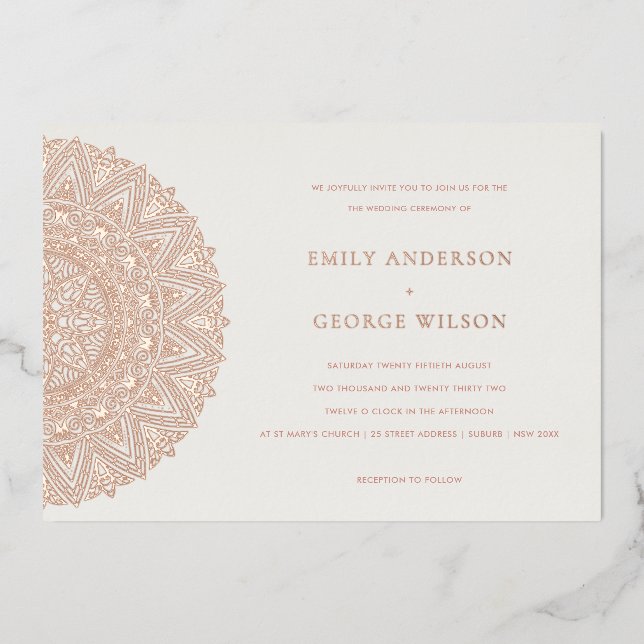 Invitation En Aluminium Rose Gold Classic Ornate Mandala Wedding Invitatio (Recto)
