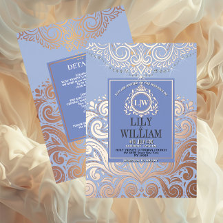 Invitation En Aluminium Rose Gold Classique Monogram Bohème Mariage Bleu P