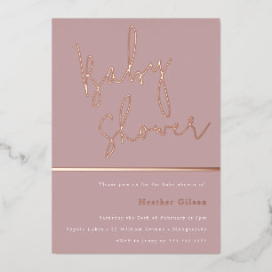 Invitation En Aluminium Rose Gold Dusty Mauve rose Baby shower moderne