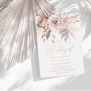 Invitation En Aluminium Rose Gold, Dusty Rose et Blush Floral Mariage