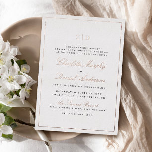 Invitation En Aluminium Rose Gold Élégance Classique Monogramme Mariage Sc