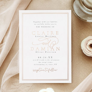 Invitation En Aluminium Rose Gold Élégance Simple Romantique Écriture Mari