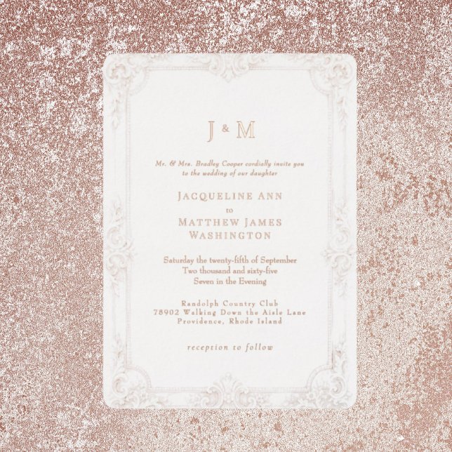 Invitation En Aluminium Rose Gold Élégance Vintage Simplement  (Créateur téléchargé)