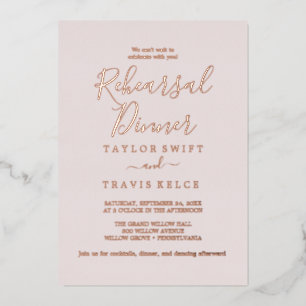 Invitation En Aluminium Rose Gold Élégant   Dîner de Répétition Rose Clair